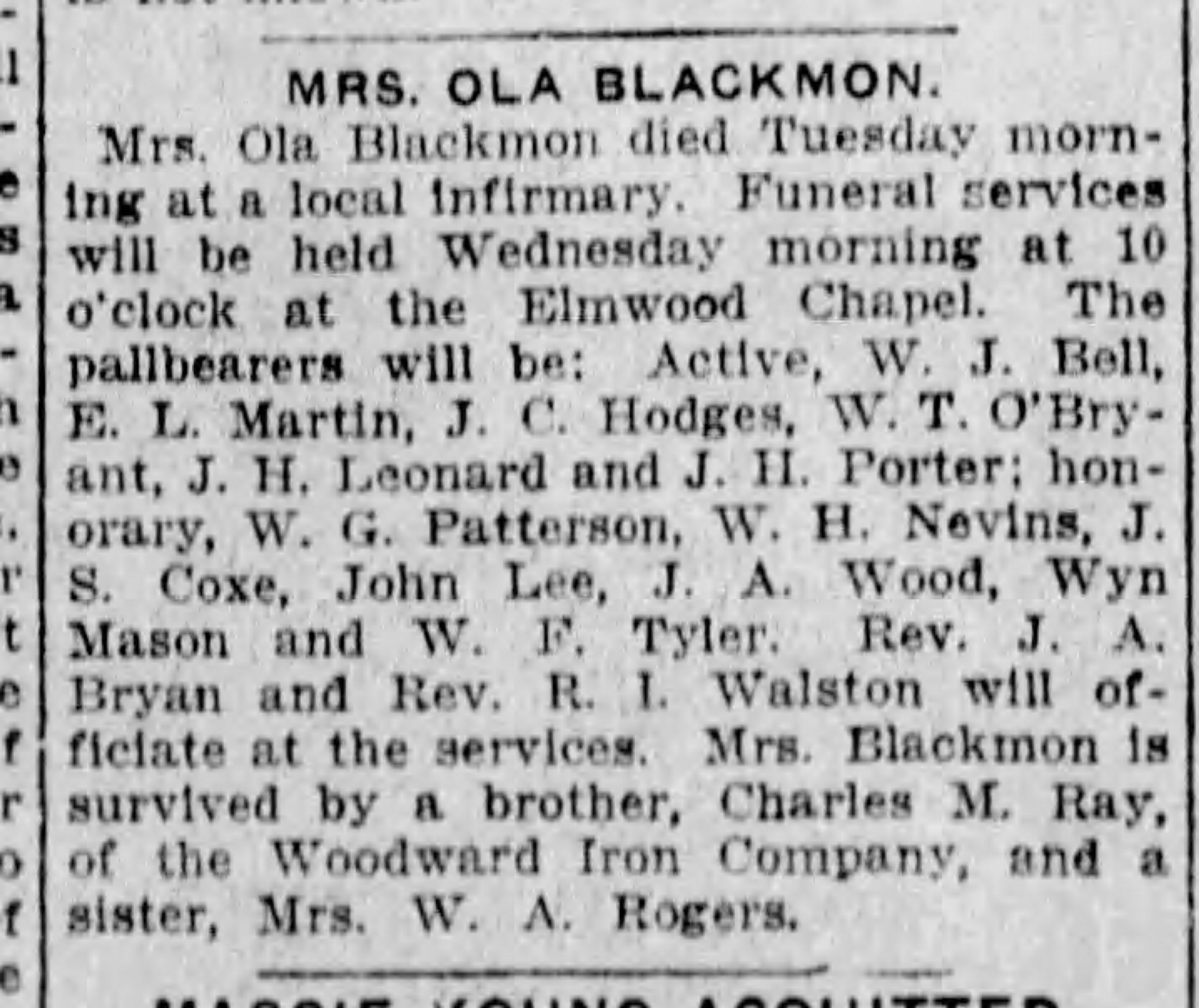 Mrs. Ola Blackmon obituary